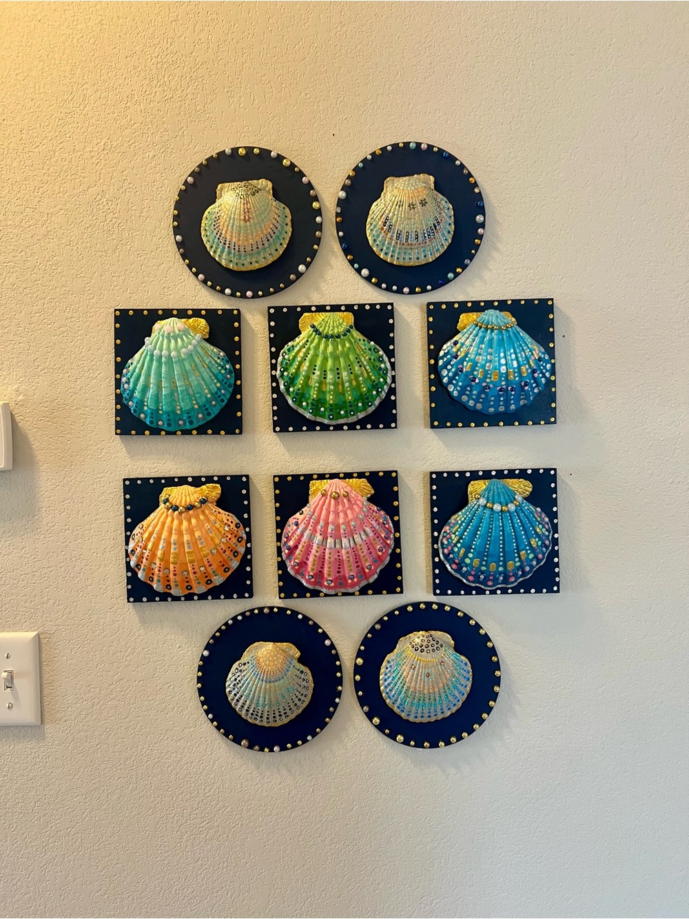 Colorful Coastal Shell Gallery Wall Set – Handcrafted Beach Cottage Wall Art Set